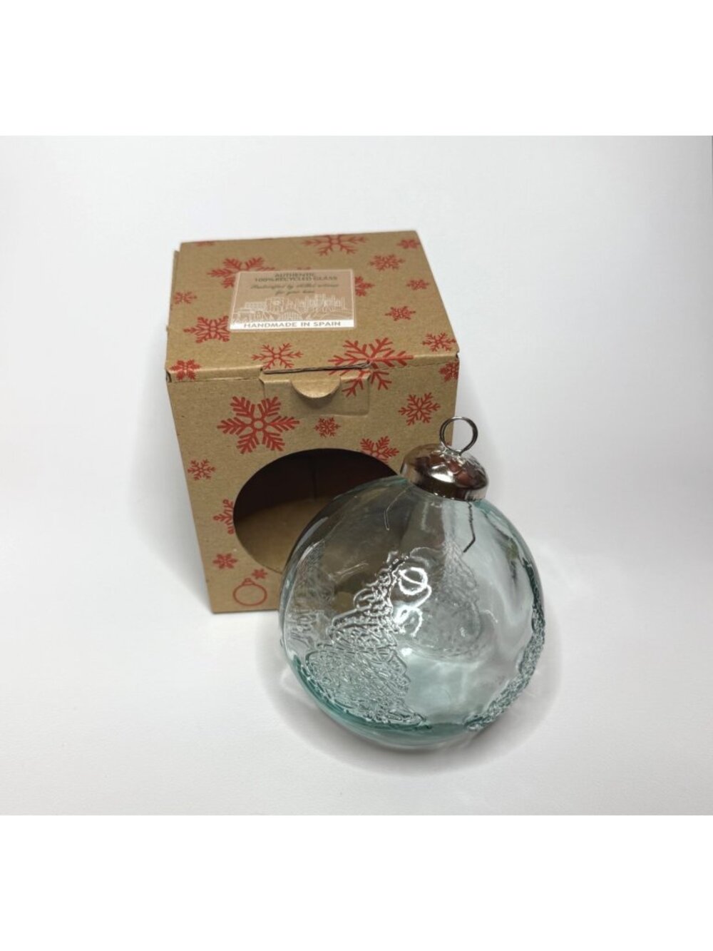 Handcrafted Spain 100% Recycled Clear Glass Ornament Tree Design Clear